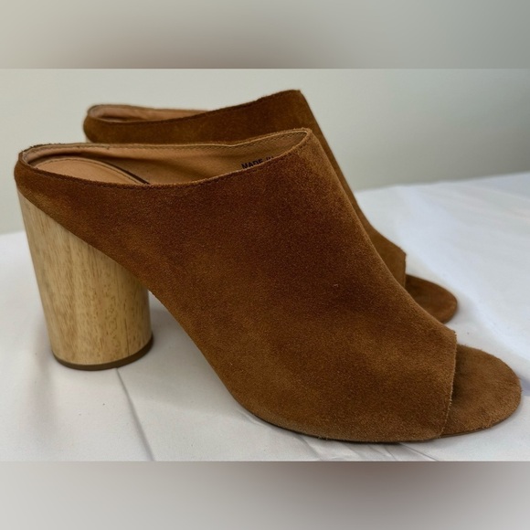 Urban Outfitters Women’s Brown Suede Open Toe Wooden Heel Mules Shoes Size 8 - Picture 1 of 10